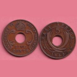 1942 East Africa George Six 5 Cent Coin