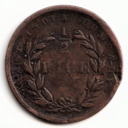 Alternative view of Rare 1/2 Pice 1853 Copper Coin of Victoria East India Company Standard Circulation Coin