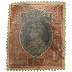 Postal Stamp of George VI 1 Rupee Red-Blue Colour Used Condition a per Image.
