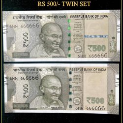 Rs 500 Twin Pair Gem Unc Very Unique Banknote Set SUPER Solid Number 6HN 666666