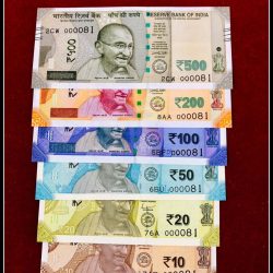 Rs 10 to 500 India Banknote Solid Fancy Set 000081 Gem Unc Unique Collection Rare