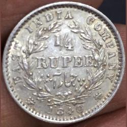 1840 , 1/4 Rupees East India company ( Divided Legend Type ) very High Grade # Sku 187