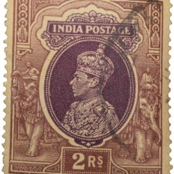 Postal Stamp of George VI 2 Rupees Brown-Purple Colour Used Condition as per Image