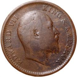 Alternative view of Bronze 1/4 Anna of Edward VII (AD 1910) of Calcutta Mint with Die-Clash/Ghost Image Error