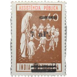 Postal Stamp of India Portugues - Assistencia Publica Cancelled and Over Printed Brown 7 New Paise b