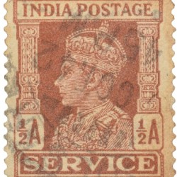 Postal Stamp of George VI 1/2 Anna Brown Colour Service Issue Used Condition as per Image.