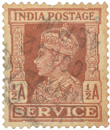 Postal Stamp of George VI 1/2 Anna Brown Colour Service Issue Used Condition as per Image.