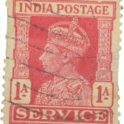 Postal Stamp of George VI 1 Anna Red Colour Service Issue Used Condition as per Image.