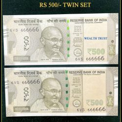 Rs 500 Twin Pair Gem Unc Very Unique Banknote Set Solid Number 6VS 666666