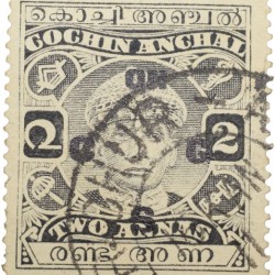 Postal Stamp of Cochin Anchal - Black Colour 2 Annas - Over Printed in Black 'ON CSG' -Used Conditio