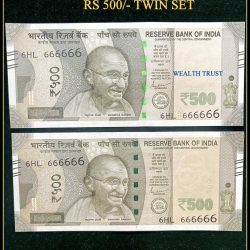 Rs 500 Twin Pair Gem Unc Very Unique Banknote Set Solid Number 6HL 666666