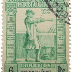 Postal Stamp of India Portugues - Green 6 Ries with Vasco Da Gama - Used as per Image.