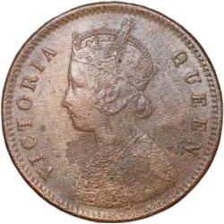 Rare Copper 1/4 Anna of Victoria Queen (AD 1876) of Calcutta Mint Reverse Type 1