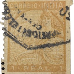 Postal Stamp of India Portugues - Military-Green 1 Real - Used as per Image.