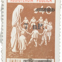 Postal Stamp of India Portugues - Assistencia Publica Cancelled and Over Printed Brown 7 New Paise b