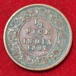 1897 India - British ½ Pice - Victoria Rare Coin Lowest Price #N126