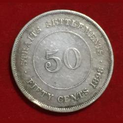 1898 Straits Settlement , British malaysia 50 cent Victoria Silver Very Rare Coin # o-2