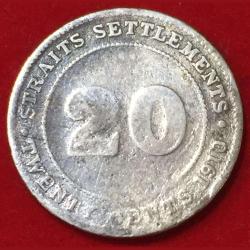 Alternative view of 1910 Straits Settlements 20 Cents - Edward VII Silver Coin Weight 5.43 g #R90