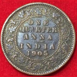 1905 India - British ¼ Anna - Edward VII Rare Coin Lowest Price Coin #F55