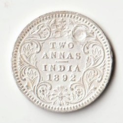 Very Rare Two Anna 1892 Victoria Empress Silver Coin of British India Coinage