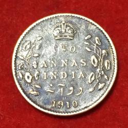 1910 India - British 2 Annas - Edward VII Rare Coin Lowest Price #N50