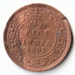 Rare 1/2 Pice 1898 Copper Coin of Victoria Empress Standard Circulation Coin of British India