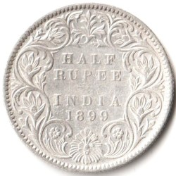 Half Rupee 1899 Calcutta Mint of Victoria Empress SCARE Collectible British India Silver Coin