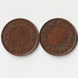 Extremely Rare 1/12 Anna 1941 Bronze Coin Of King George VI British India Coinage