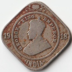 Rare 2 Anna 1918 Copper-Nickel Coin of King George V Standard Circulation Coin Of British India Coinage