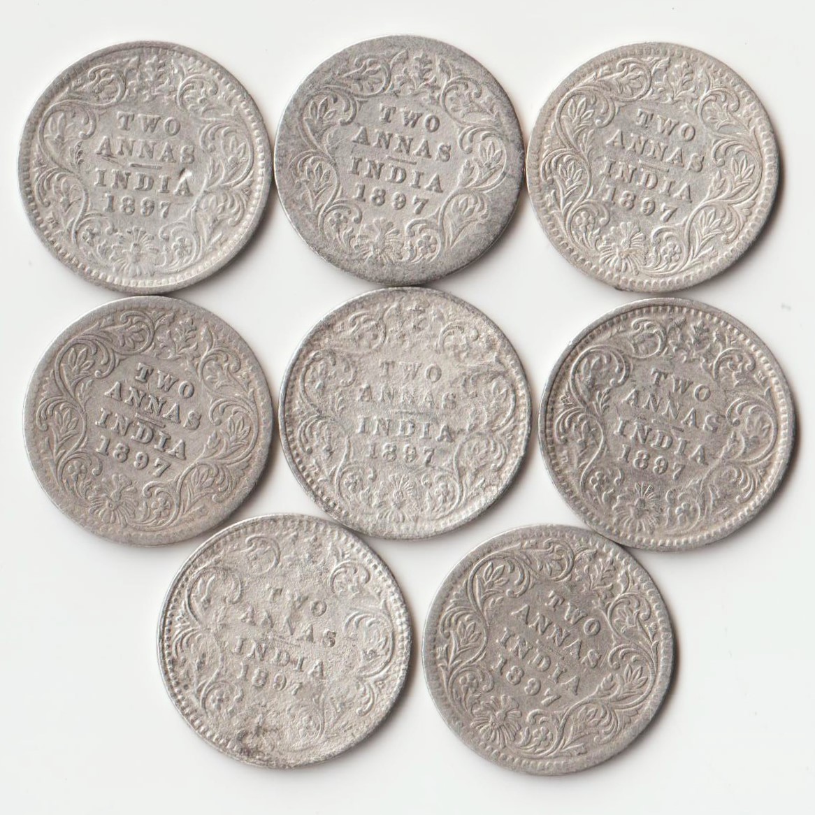 Rare Two Anna 1897 Victoria Empress Silver Coin of British India Coiange Randomly Single Coin given from a Lot