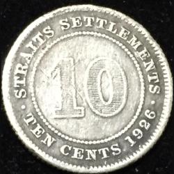 Straits Settlements 1926 Silver 10 Cents George Fifth #S210