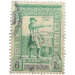 Postal Stamp of India Portugues - Green 6 Ries with Vasco Da Gama - Used as per Image.