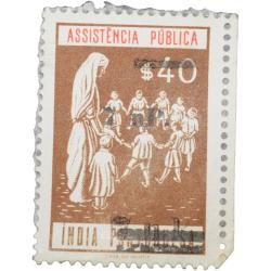 Postal Stamp of India Portugues - Assistencia Publica Cancelled and Over Printed Brown 7 New Paise b