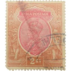 Postal Stamp of George V 2 Rupees Pink-Brown Colour Used as per Image.