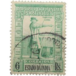 Postal Stamp of India Portugues - Green 6 Ries with Vasco Da Gama - Used as per Image.