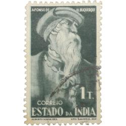Postal Stamp of Portuguese India - White-Dark Green 1 Tanga - Used Codition as per Image.