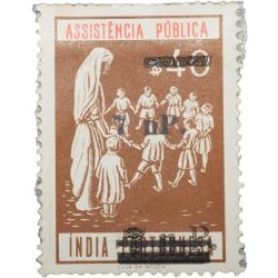 Postal Stamp of India Portugues - Assistencia Publica Cancelled and Over Printed Brown 7 New Paise b