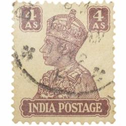 Postal Stamp of George VI White-Brown 4 Annas Used - Condition as per Image.