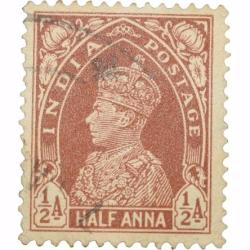 Postal Stamp of George VI Brown 1/2 Anna Used - Condition as per Image.