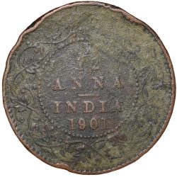 Alternative view of Copper 1/12 Anna of Victoria Empress (AD 1901) of Calcutta Mint Bust Type B Inverted 'V'