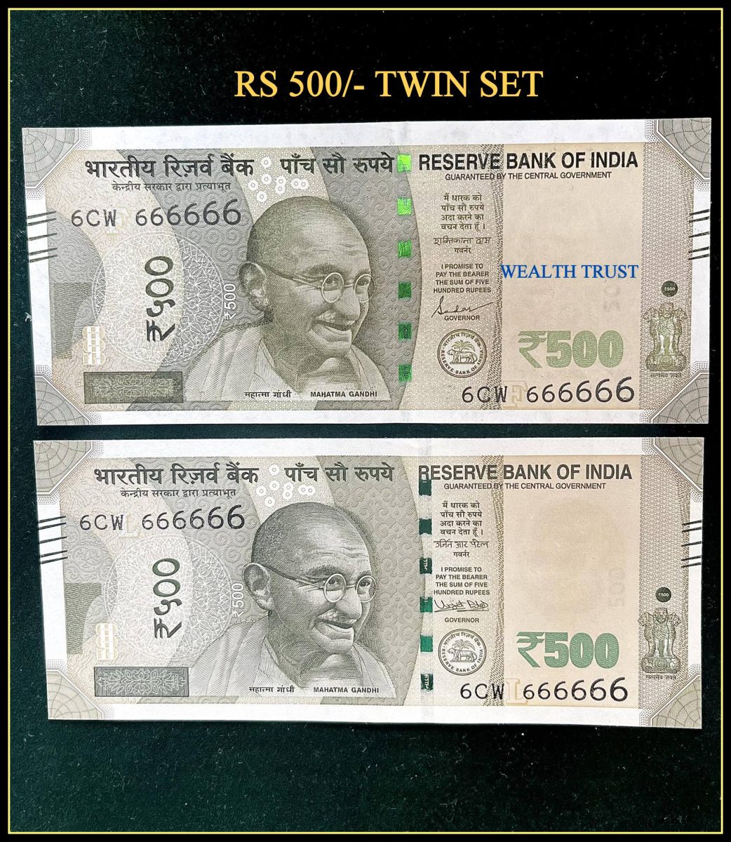 Rs 500 Twin Pair Gem Unc Very Unique Banknote Set SUPER Solid Number 6CW 666666