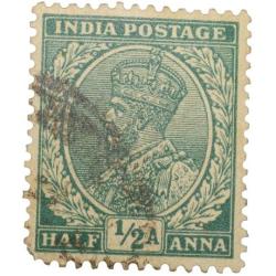 Postal Stamp of George V Green Colour 1/2 Anna Used Condition as per Image.