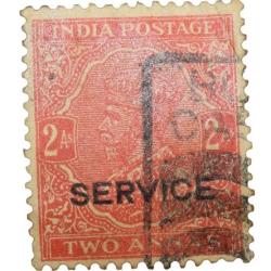 Postal Stamp of George V Orange Colour 2 Annas Used Condition as per Image.