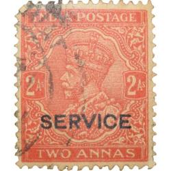 Postal Stamp of George V Orange Colour 2 Annas Over Printed in Black 'Service' Used Condition as per