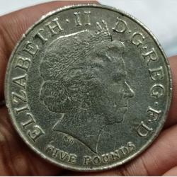 Alternative view of England 🇬🇧 5 Pound 2002 (Countdown 2010 Olympiad xxx) big size Coin " Weight 28:28 Gram. Diameter 38.61 # sku 16