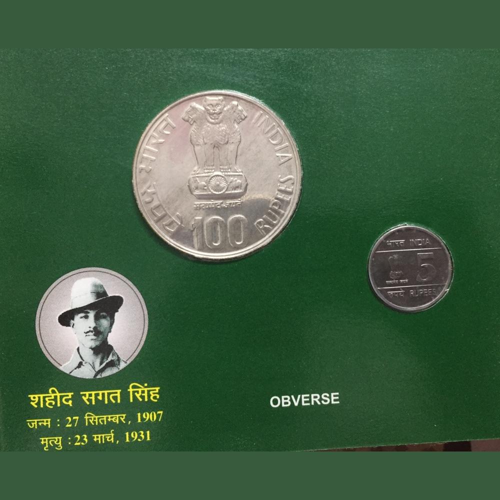 Shaheed sagat Singh Errer mansion bagat Singh unc set.. , 100 and 5 Ruppes silver coin set, Kolkata - Image 5