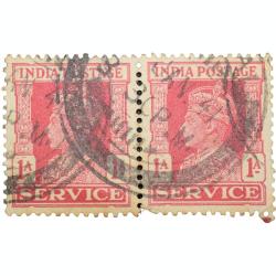 Postal Stamp of George VI Red Colour 1 Anna Service Block of 2 Stamps - Used Condition as per Image