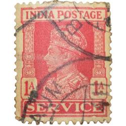 Postal Stamp of George VI Red Colour 1 Anna Service - Used Condition as per Image.