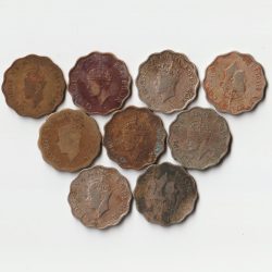 Alternative view of Extremely Rare 9 Coins Set of One Anna Different Dates Nickel Brass Coins of George VI British India Coinage