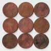 Extremely Rare and Fine 9 Coins Set of One Quarter Anna 1862 to 1897 Copper Coins Set of Empress Victoria British India Coinage